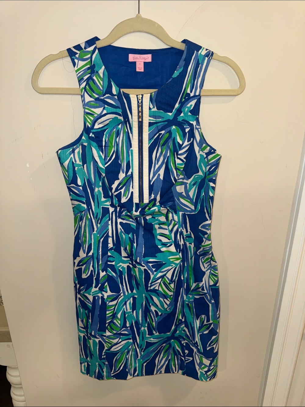 Lilly Pulitzer Blue Teal Palm-Print Zip Sheath Dress